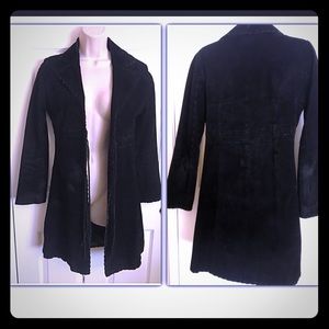 Vintage black long suede jacket with front ties